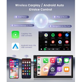 7 inch Double Din Car Radio Stereo, Wireless Carplay Android Auto, 2 Din Touch Screen Radio, Bluetooth Stereo Double Din, Backup Camera Mirror Link, FM EQ SWC Type-C USB Fast Charging, Video Playback