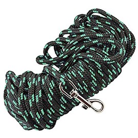 Braided Nylon Rope Tracking Dog Leash, Black with Green 15-Feet/30-Feet/45-Feet/60-Feet Training Lead for Small and Medium Dogs (30ft, Medium - Diam 3/8" (8mm))