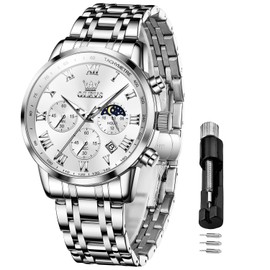 OLEVS Men's Quartz Wristwatch, Waterproof, Date, Luminous Stainless Steel Strap, Popular, Fashion, Analog, Fashion, Classic, Student, Company, For Men, white, Bracelet Type