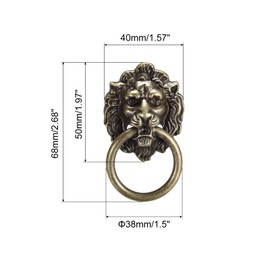 uxcell 2Pcs Lion Head Pulls Knob 1.57" x 2.68" Bronze Lion Head Drawer Pulls Ring Pull for Cupboard Suitcase Furniture Replacement with Mounting Screws