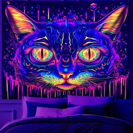 Tapiz de luz negra, tapiz de animales que brilla en la oscuridad, luz negra reactiva contra los rayos UV, pósteres verticales para colgar en la pared para recámara, sala de estar, decoración de telón