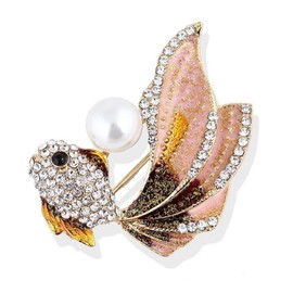 Goldfish Brooch Pearl Fish Lapel Pin Crystal Rhinestone Vintage Lapel Pin for Clothing Jewelry Backpack Hat Decoration Pin Badge