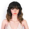 AISI HAIR Ombre Brown Short Wavy Bob Wigs with Bangs
