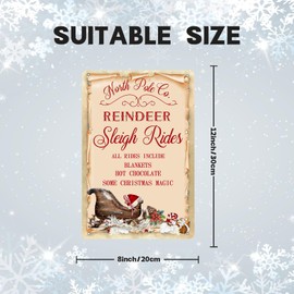 North Pole Reindeer Sleigh Rides Metal Tin Sign Vintage Christmas Sleigh Rides Sign Farmhouse Reindeer Christmas Wall Decor Sign 8x12 inch
