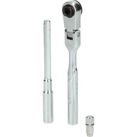 KS Tools 918.1590 1/4 Inch Bit Joint Reversible Ratchet Set with Plug Adapter for Sockets, 3-Piece
