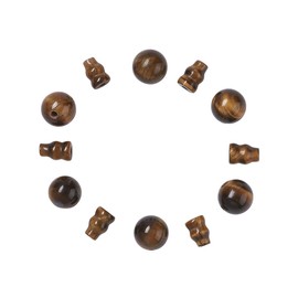 Cheriswelry 10 Sets Natural Tiger Eye Buddhist Guru Beads T-Drilled Loose Beads 3 Way Buddha Mala Prayer Cone Caps for Jewelry Making