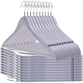 Quality Wooden Hangers - Slightly Curved, Heavy-Duty Coat Hangers with Stylish Chrome Hooks - 30-Pack Sets for Clothes, Jackets, Shirts, Pants, Suits (Gray)