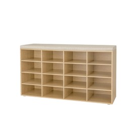 DINZI LVJ Shoe Storage Bench with Cushion, 16-Cubby Shoe Rack, Adjustable Shelves, 40.9" Long Shoe Organizer Bench for Entryway, Mudroom, Hallway, Garage, Natural and Cappuccino Beige