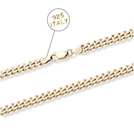 Savlano 14K Gold Plated 925 Sterling Silver 6.5mm Italian Solid Curb Cuban Link Chain Necklace For Men & Women - Made in Italy Comes With a Gift Box (22, 6.5mm)