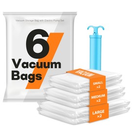 Vacuum Bags for Clothes with Hand Pump, Vacuum Bags Set of 6 in 3 Sizes (2S + 2M + 2L), Vacuum Bags for Clothing, Storage Bags Travel, Vacuum Space-Saving Storage Bags