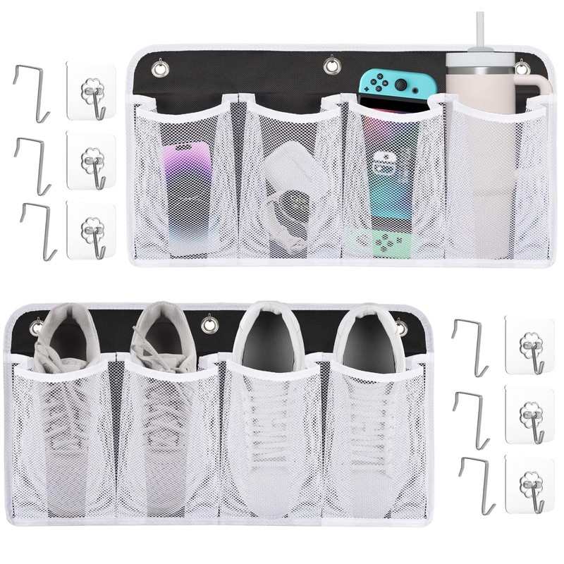 RV Shoe Storage for Bedside - 4 Pocket Wall Mounted