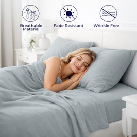 DAN RIVER Full Jersey Sheet Set 100% Cotton T-Shirt Soft Bed Sheets Deep Pocket, Breathable, All-Season Bedding 4-Piece Set Light Gray