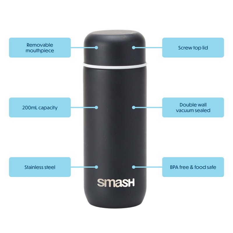 Smash Coffee Flask, Black, 5cm x 5cm x 16cm
