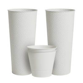 Worth Garden 2-Pack 28" H. Metal Planter with 2X Inside Pots - Hand-Hammered Texture Tall Cone Plant Pots - Large Handcrafted Flower Pot for Indoor Outdoor, Deck, Patio, Front Porch - White