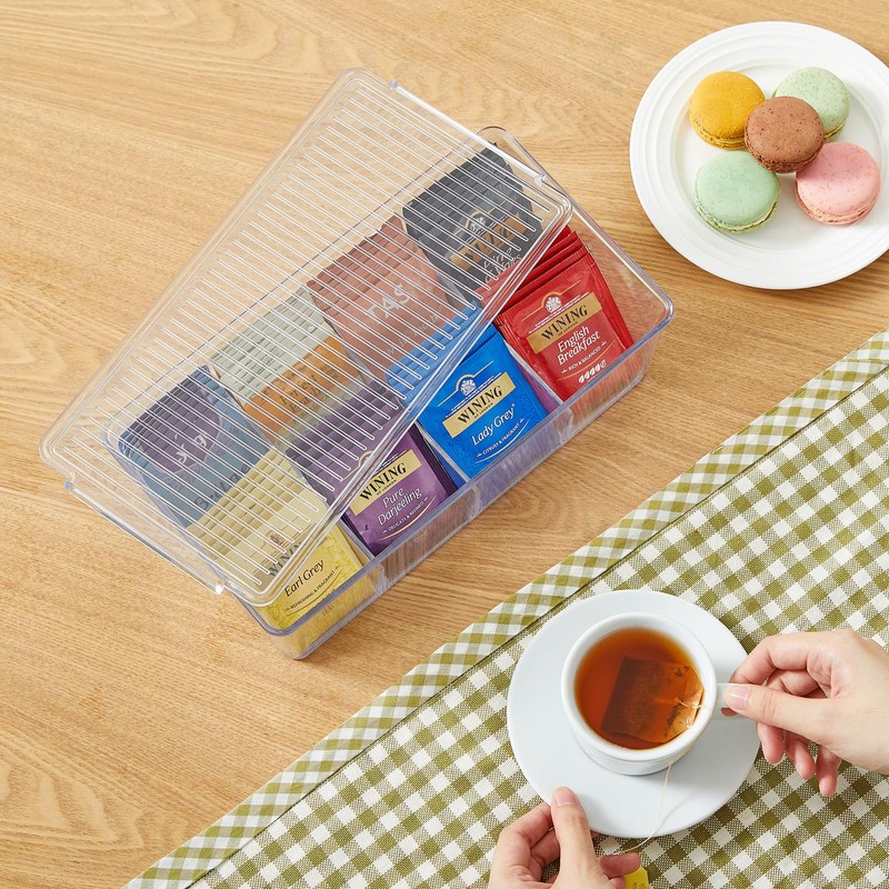 Lifewit Tea Bag Organizer with lids, Plastic Teabag Box with
