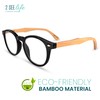 Black Retro Bamboo Frame Round Reading Glasses for Women &