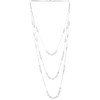 Beads Charms Statement Necklace Three-Strand Long Chains with White Pearls,