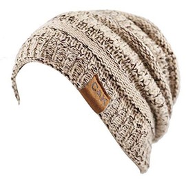 The Hat Depot 700 Exclusive Unisex Two Tone Stretch Cable Knit Beanie Slouch Hat
