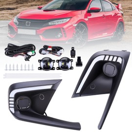 Projector LED Fog Light Kit,Slakerbe Projector LED Fog Light Kit w/Bezel Covers Matte Finish Garnish Bezels & Wiring Harness Fit for CivicSedanHatchback 2022-2023
