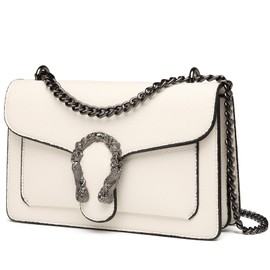 Travistar Kette Crossbody Bag Umhängetasche Damen Handtasche Damen Klein Schultertasche Leder cross body tasche stylisch Abendtasche mit Verstellbarer Ketten-Schulterriemen Weiß