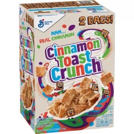 General Mills 2 Bag Box Cinnamon Toast Crunch Cereal 49.5 oz Large Size Box & Bags