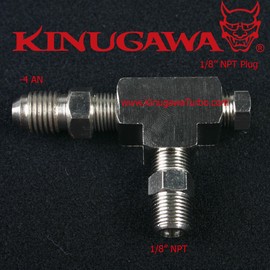 Adapter Fitting Tee 3 Way 1/8" NPT to 4AN w/Plug Block Oil Feed Pressure Sensor