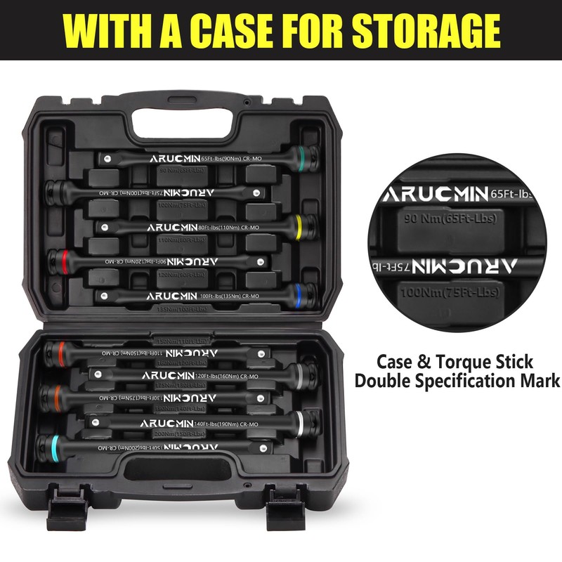ARUCMIN 1/2" Drive Torque Limiting Extension Bar Set, 10-Piece Lug