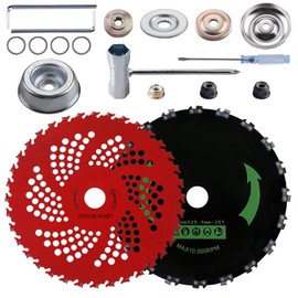 V-chen 9" x36T Teeth Carbide Tipped Blades ＆ 9" x20T Chainsaw Tooth Brush Cutter Blade with Universal Adapter Kit for Weed Eater, Cutter(Black＆Red)