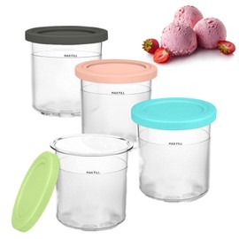 Cerioll Container for Ice Maker, Pack of 4 Tubs Accessories, Ice Cream Container, Container for Ice Cream Maker with Lid, Deluxe Cup, Leak-Proof, Compatible with Ninja Creami NC299AMZ NC300 Ice Cream