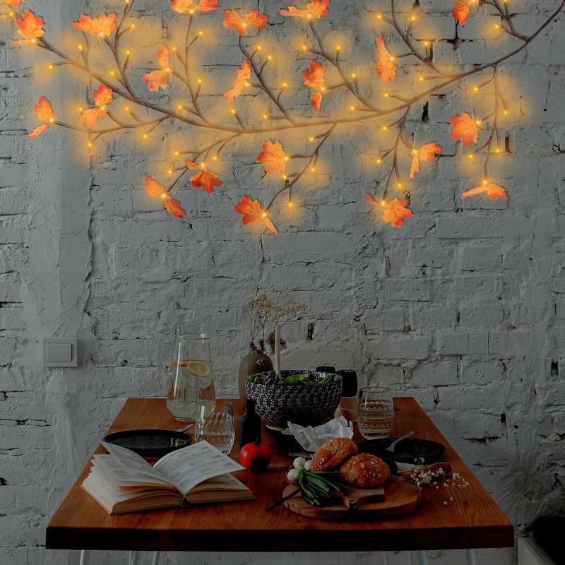 Fall Garland with Lights Plug in Maple Leaves Garland Fall