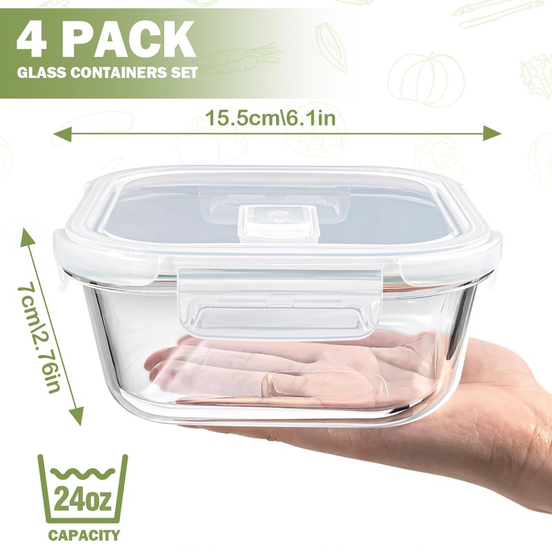 Small Glass Containers with Lids Square, 3 Cup Borosilicate Glass
