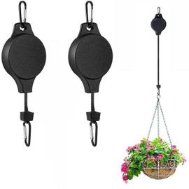 WUBAYI 2 Pack Retractable Pulley Hangers, Adjustable Rope Hook for Hanging Flower Pots, Ratchet Lift System for Baskets and Planters