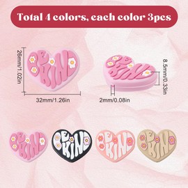 SUNNYCLUE 1 Box 12 Stück 4 Stile Herz Silikon Brennperlen Herzförmige Perlen Valentinstag Bedruckte Blumen Groß Rosa Rot Gummi Romantische Liebesherzen Perlen Für Armbänder Perlen Schlüsselanhänger Ge