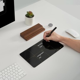Desktop Black Glass Weekly Planner Dry Erase Whiteboard with Detachable Wood Stand,Small Portable Week Calendar to Do List White Board 12x6 for Office, Home, Schools, Marker&Eraser Included, Yeoux