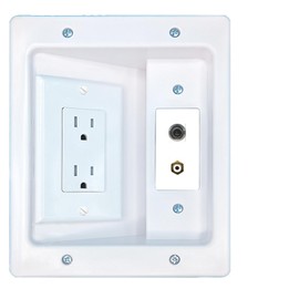 RiteAV 3.5mm RCA-White Recessed Wall Plate Cable Concealer Management Kit with Power Outlet Hides Cords and Cables