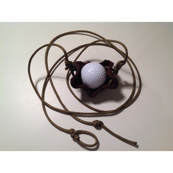 Golf Ball Thrower Paracord and Leather Pouch Shepherd Sling Handmade by David The Shepherd (Coyote Brown)