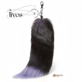 Fluffy Therian fox Tail Keychain - Soft Fur, Realistic Colors, Durable, Perfect for Cosplay, Renaissance Fairs (1, Blue Tip of the Greyfox-)