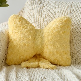 Ddliury Bow Pillow, Decorative Bow Pillows with Soft Plush for Couch Bed, Bow Shaped Throw Pillow Room Decor for Bedroom, Bow Decorative Pillow for Living Room (Goose Yellow, Small-12 Inches)