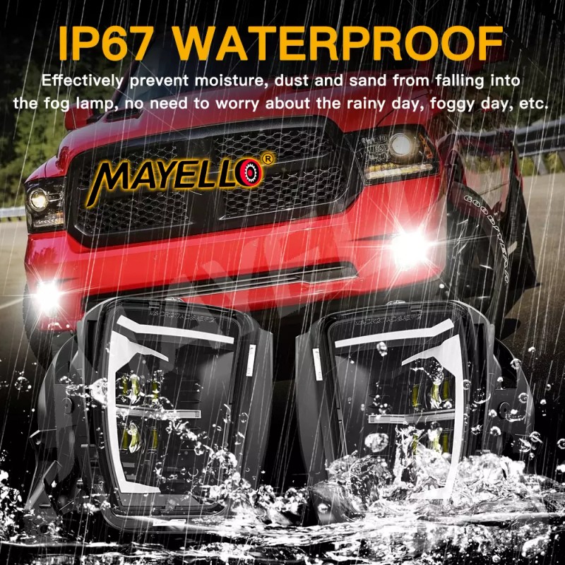 mayello Pair DRL LED Fog Lights Bumper for Dodge Ram