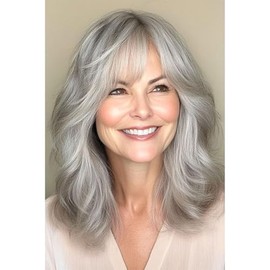 Sallcks Short Grey Bob Wig for White Women Shoudler Length Natural Wavy Bob Wig Heat Resistant Synthetic Hair Wig for Daily Party