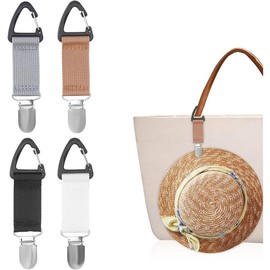 4 Count Elastic Hat Clip for Travel, Hat Holder Hands Free Bag Accessory for Traveling Bags, Backpacks, Purses, Totes - Color: Navy, Brown, Beige, Tan