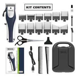 Wahl Clipper - Juego de cortapelos inalámbrico de litio Pro con 22 piezas, 2 horas de funcionamiento y longitudes de corte de 1/16 a 1 pulgada, Azul/Patchwork, 79470