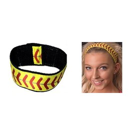 Sleeve Scrunchies Fastpitch softball (pair) and softball Headband (1) yellow with red stitching. (3 pieces total) Softball headband, from original USA inventor, over 8 million sold.