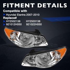 Misakomo Headlight Assembly w/Bulbs & Wiring Harness Fit for 2007-2009 Hyundai Elantra, Driver & Passenger Side, Clear Lens Chrome Housing, Replacement HY2502138 HY2503138 921012H050 921022H050