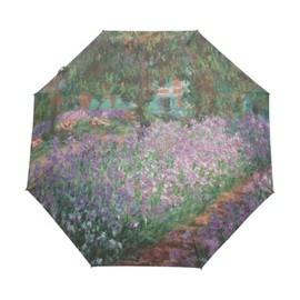 AHOMY Auto Open Close Umbrella, Monet's Garden Folding Travel Umbrellas for Rain and Sun