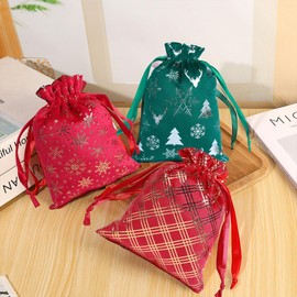Tuoweier 4-Pack Christmas Drawstring Velvet Gift Bags Soft Cloth Candy Bags for Holiday Party Favors