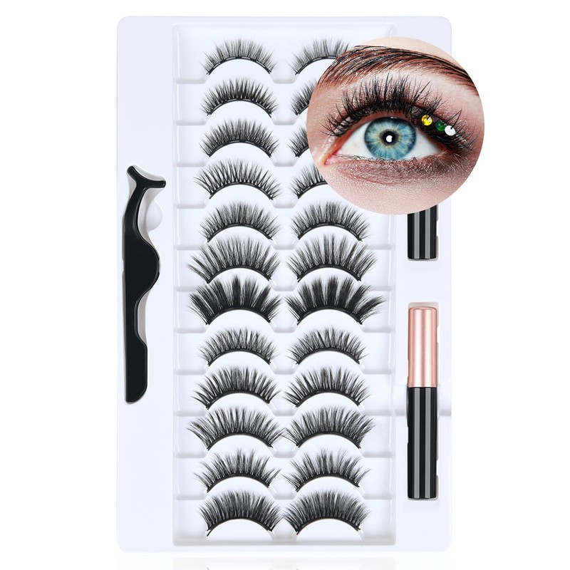 Magnetic Eyelashes, Magnetic Liquid Eyeliner, 3D Thick Long Fluffy Artificial