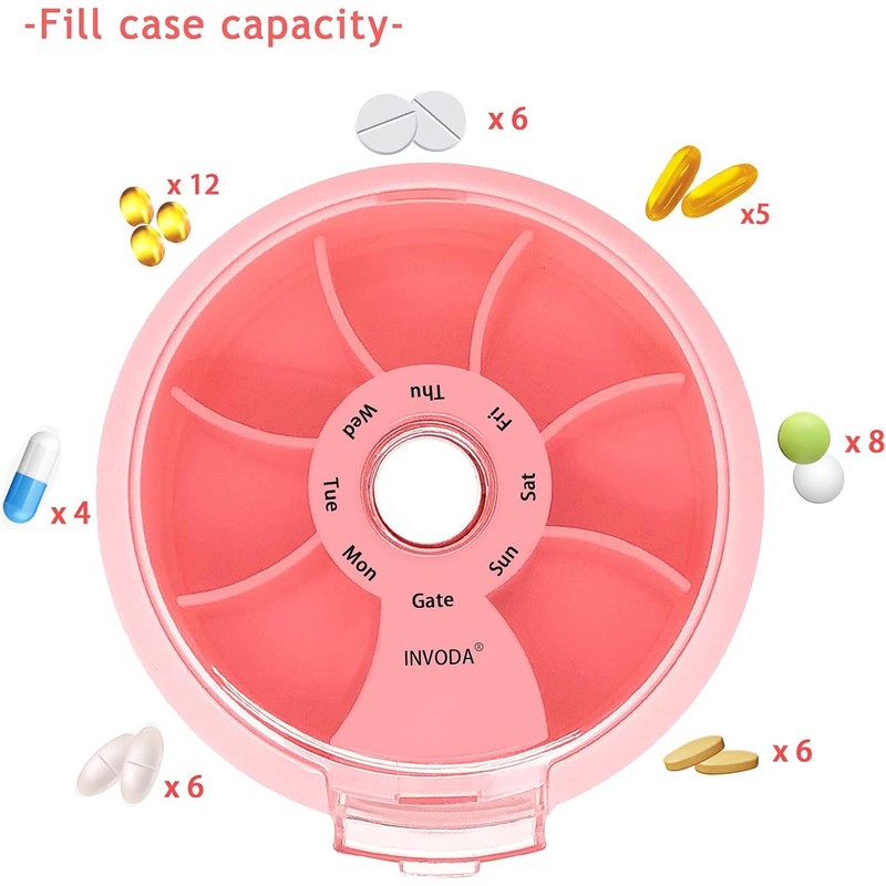 8PCS INVODA Weekly Pill Organizer 7 Compartment Rotating Pill Box