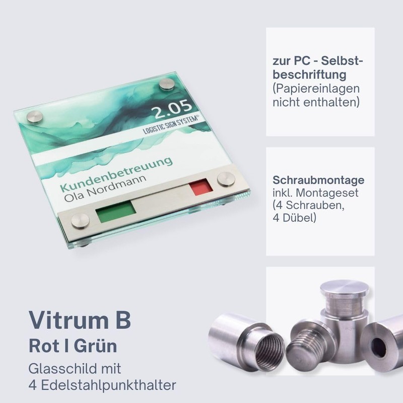 Logistic Sign System Vitrum 150/150 Door Sign with Red/Green Indicator