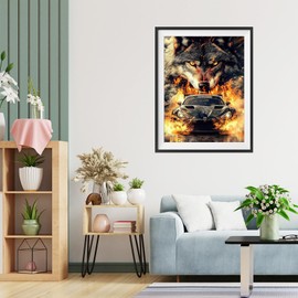 TOSTOG Diamond Painting Kits for Adults,Wolf Sports Car 5D DIY Diamond Art Kit Full Drill Diamond Crystal Rhinestone Arts and Crafts Picture for Home Wall Decor 30x40cm